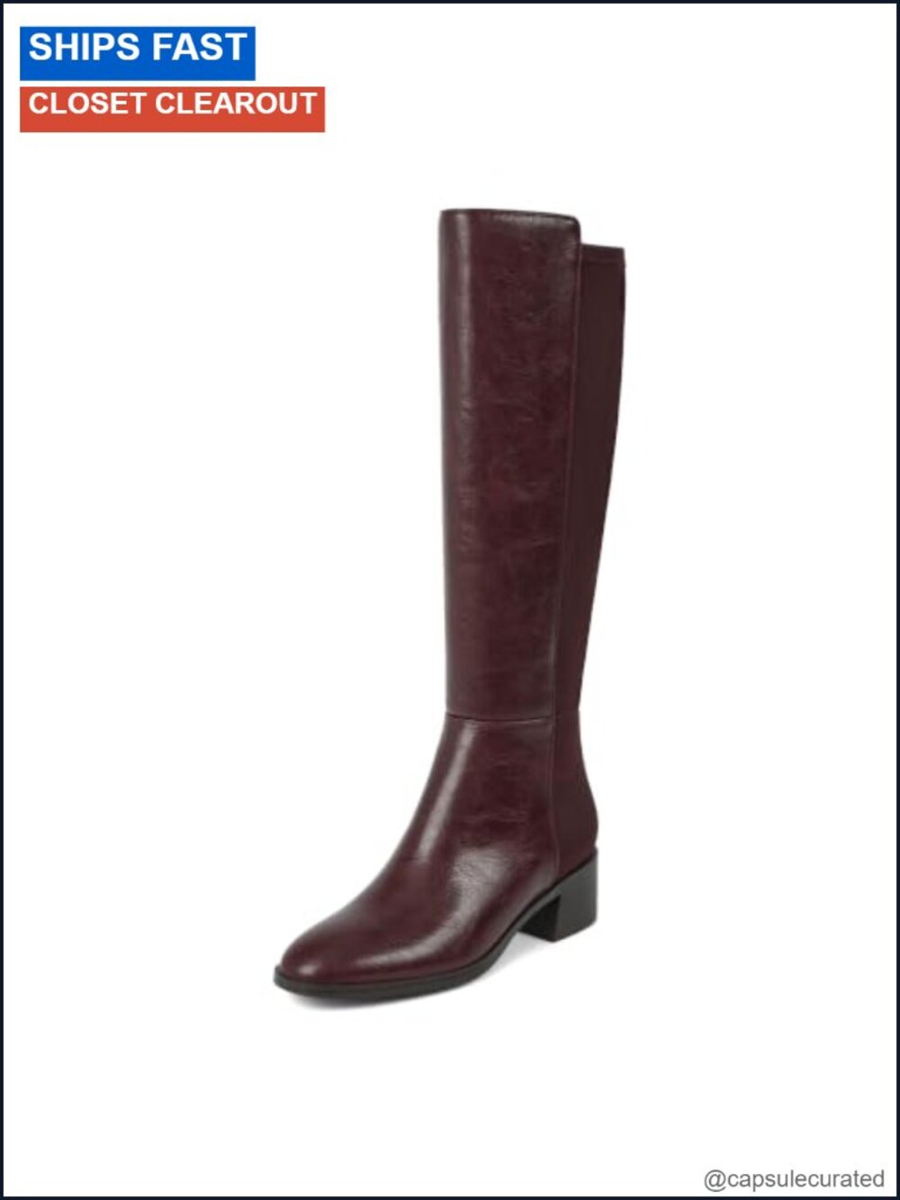 Women's Knee High Stretchy Low Heel Chunky Tall Boots Faux Leather